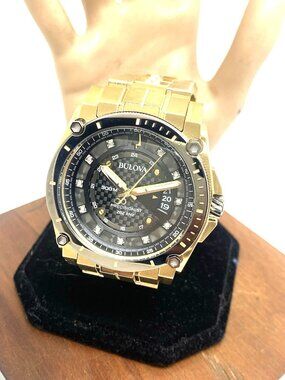 Bulova Precisionist Men's Watch 98D156 Diamond Accent Gold Tone Stainless Steel